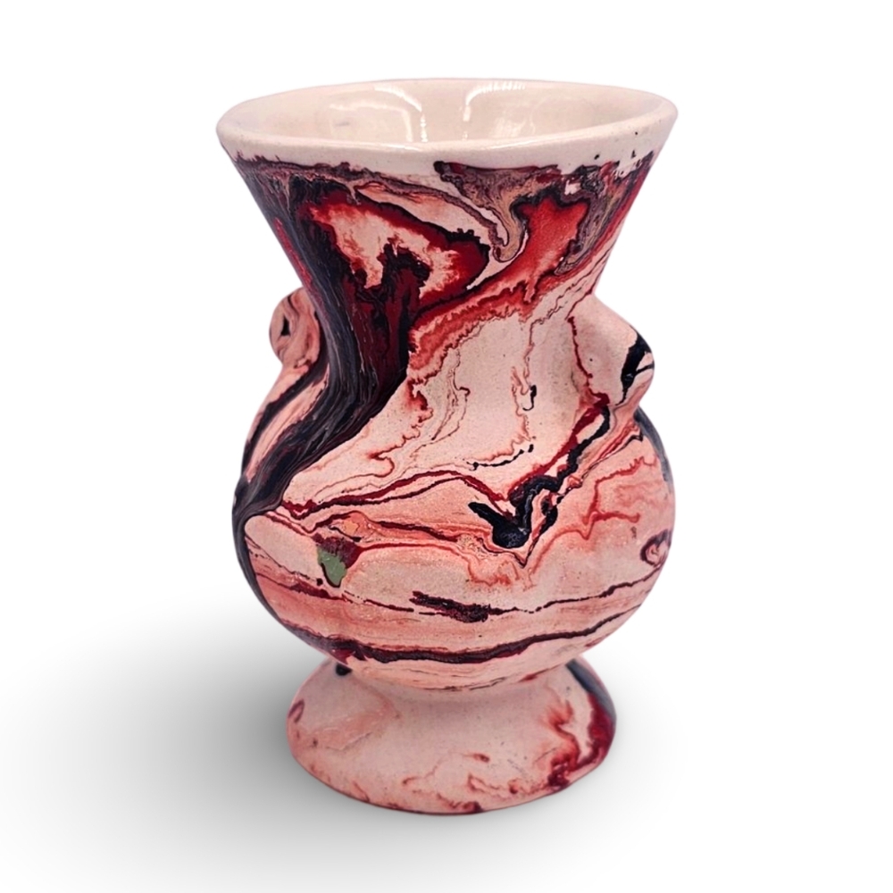 Red and Cream Ceramic Art Vase with Marbled Design